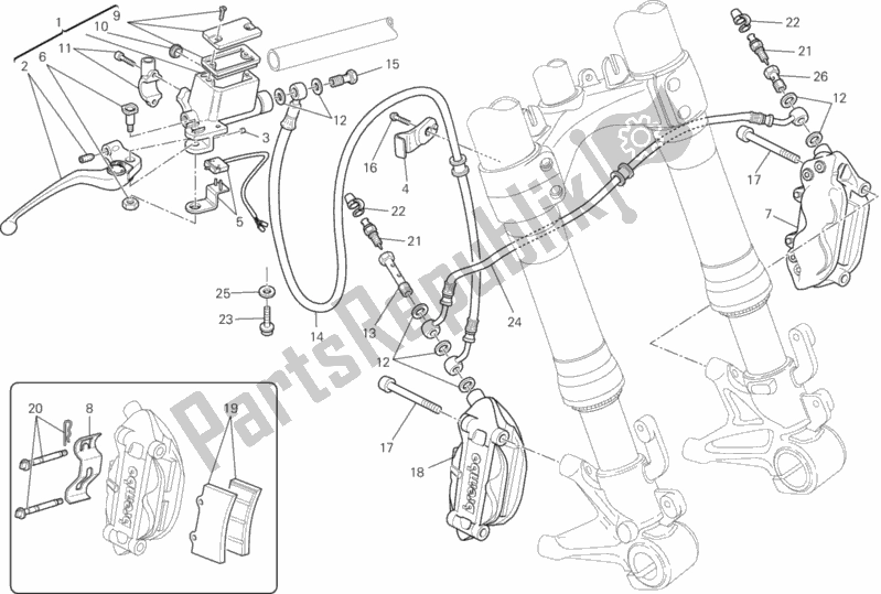 Todas as partes de Sistema De Freio Dianteiro do Ducati Monster 796 Anniversary USA 2013